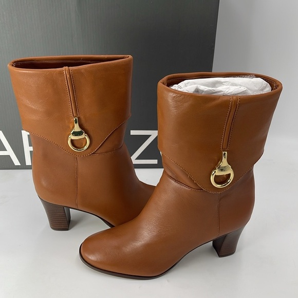 Arezzo Women's Marrom Vivian Mid Block Round Toe Booties Size 5B NIB - Picture 6 of 10